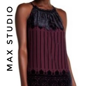 Max Studio Halter top size xs Color Plum, maroon, black Elegant